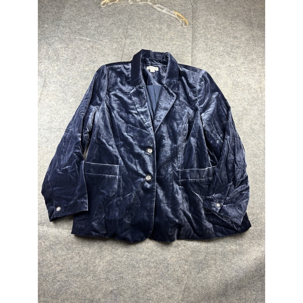 Vintage Coldwater Creek Navy Blue Velvet Two Button Blazer Jacket Size 18 Classy